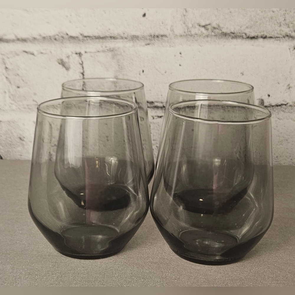 IKEA IVRIG Gray Stemless Glasses Set of 4 Smoky Tumbler Cups